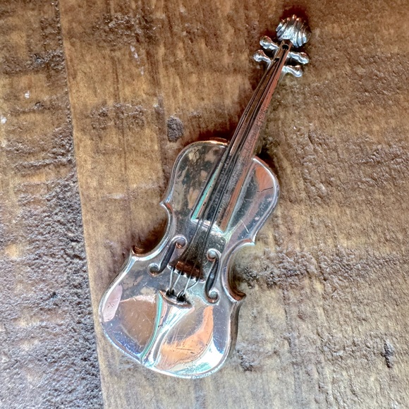 Vintage Intricate Sterling Silver Signed Lang Violin or Fiddle Brooch Pin MCM - Picture 5 of 17